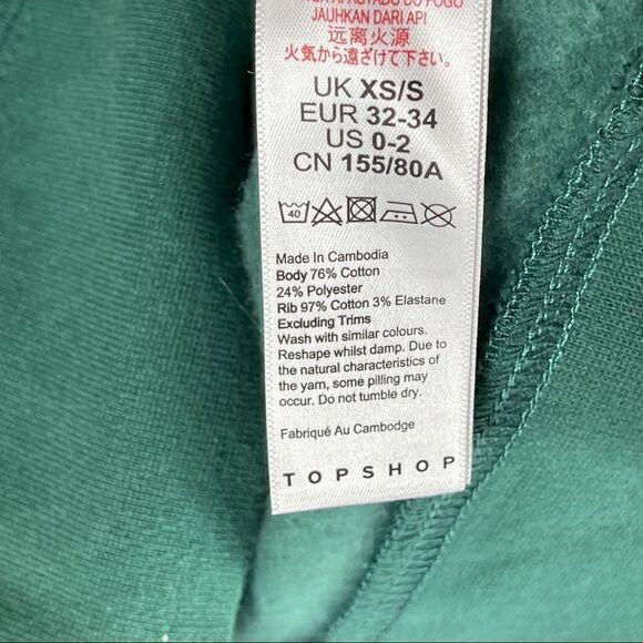Topshop Hoodie Green Heavyweight Women's XS/S - Picture 5 of 7